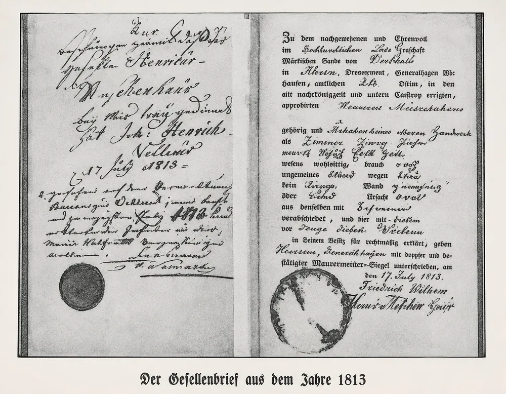 Der Gesellenbrief des Henricus Müschenhaus aus dem Jahre 1813