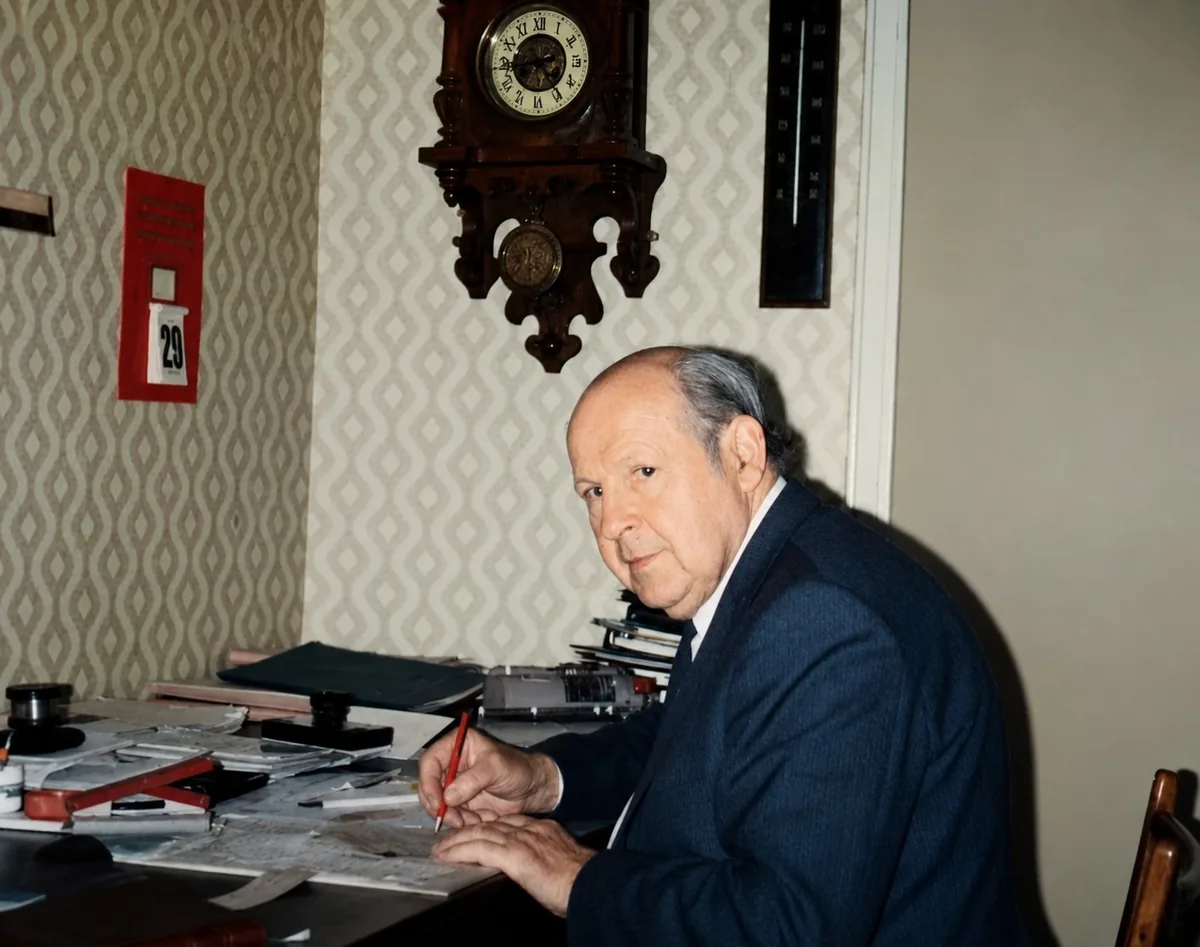 Werner Velleuer, Namensgeber des Beerdigungsinstituts, an seinem Schreibtisch