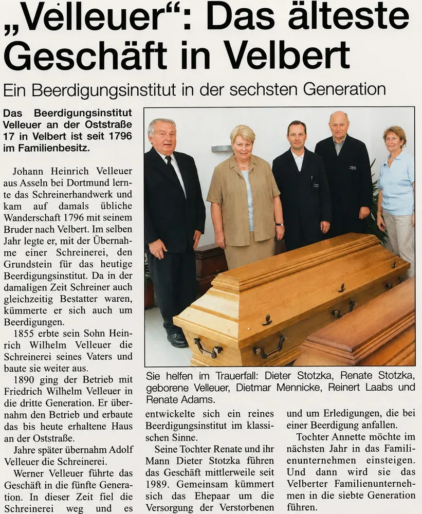 Zeitungsartikel: „Velleuer“ – das älteste Geschäft in Velbert